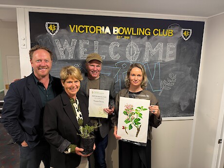 From left Alex Fergus (NZPCN President), Sandra Bowden and Guy Bowden from Tawapo, and Jo Smith (NZPCN). Photo: Taylopr-Davies-Colleyt
